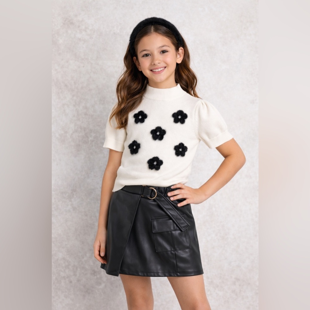 Cynthia Rowley Girls 3 Piece Outfit Set Size 10/12 Floral Sweater Skirt
